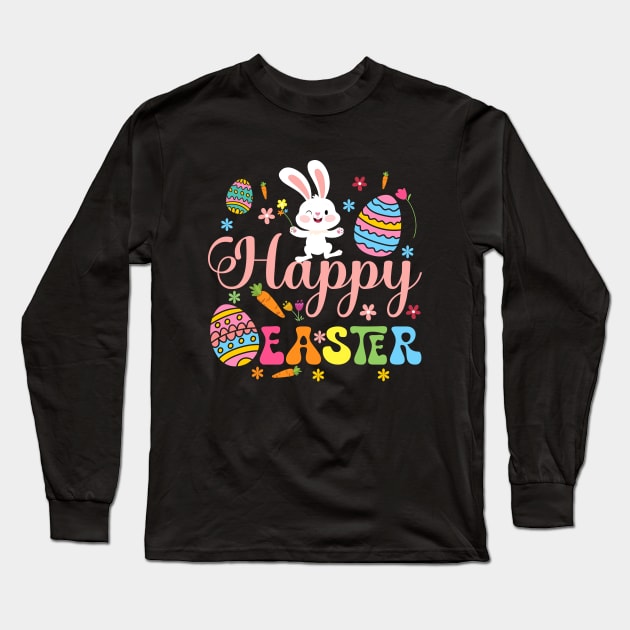 Happy Easter Sayings Egg Bunny Long Sleeve T-Shirt by Crayoon